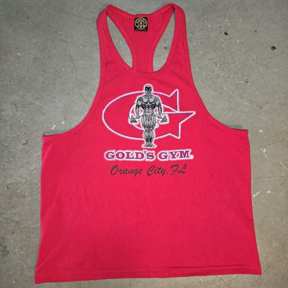 Vintage Golds Gym Red Muscle Shirt Stringer Tank Top Size 2XL Orange City FL